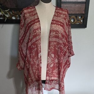 CJ Banks Red and White Sheer Tunic